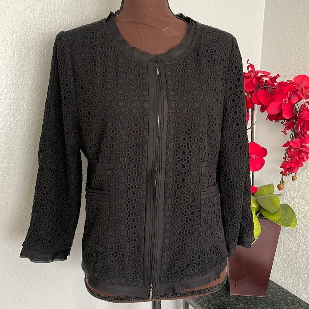 Armani Collezioni Italy Black Long Sleeve Full Zip Blouse Jacket 10